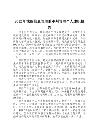 201X年法院信息管理兼审判管理个人述职报告
