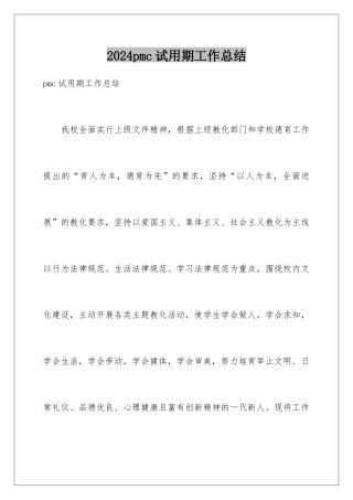 2024pmc试用期工作总结