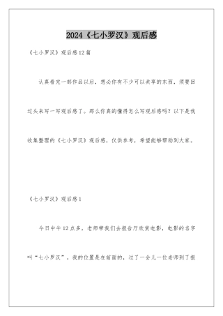 2024《七小罗汉》观后感