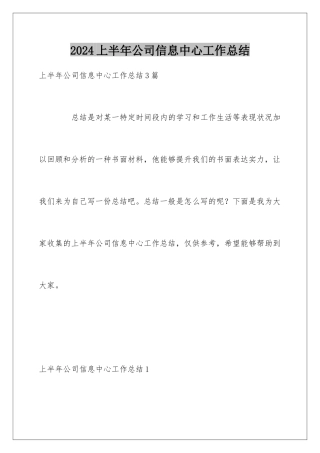 2024上半年公司信息中心工作总结