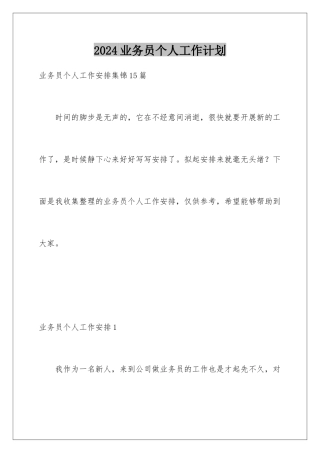 2024业务员个人工作计划