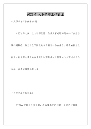 2024个人下半年工作计划