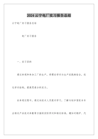 2024云宁电厂实习报告总结