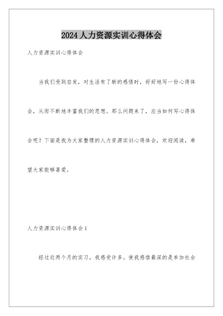 2024人力资源实训心得体会