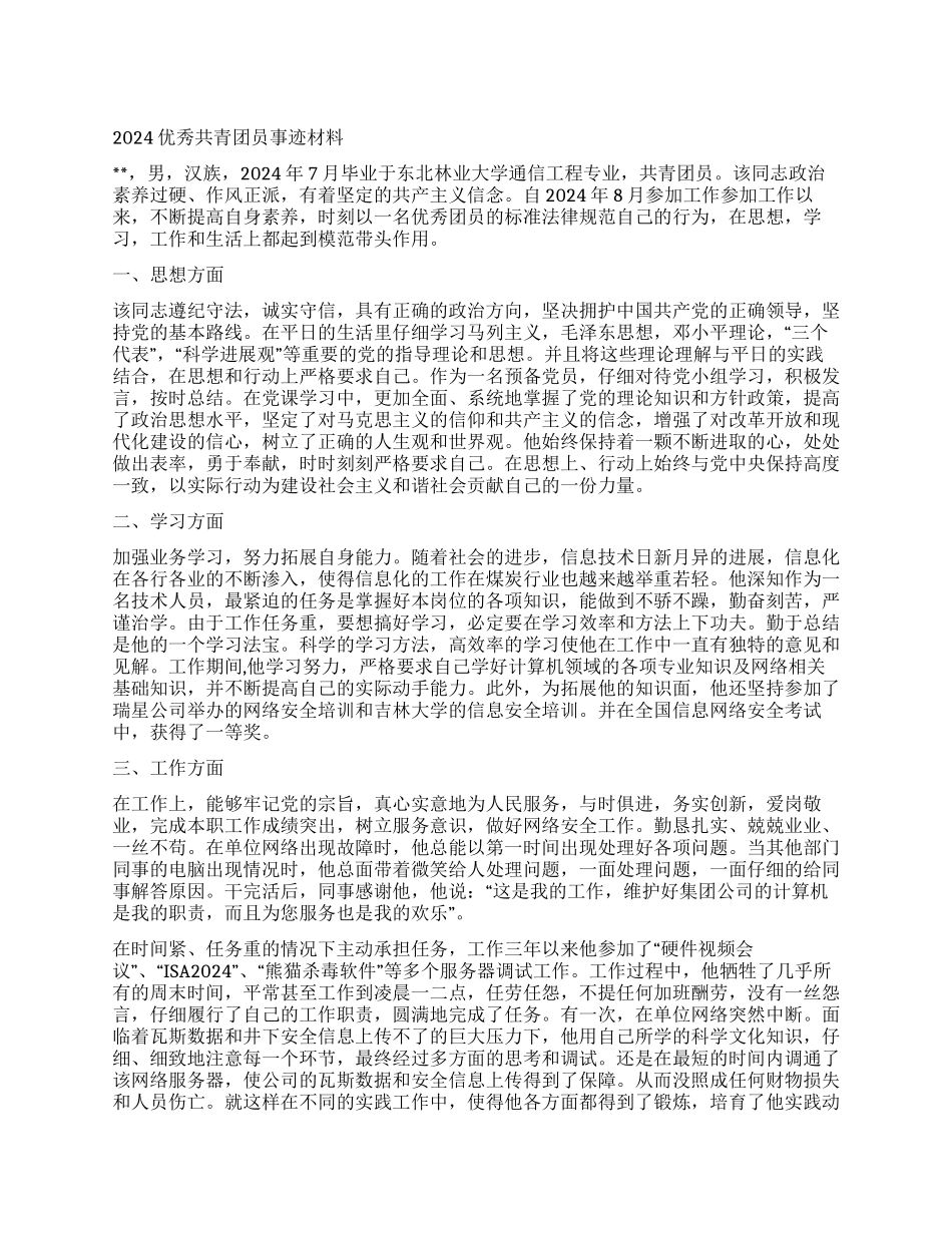 2024优秀共青团员事迹材料_第1页