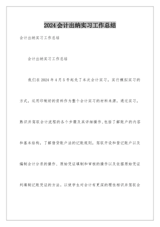 2024会计出纳实习工作总结