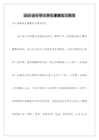 2024会计学大学生暑期实习报告