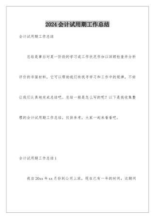 2024会计试用期工作总结