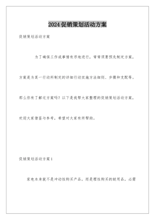 2024促销策划活动方案