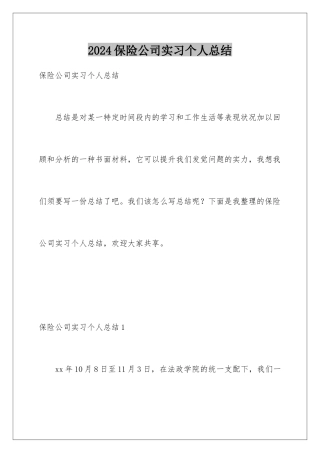 2024保险公司实习个人总结