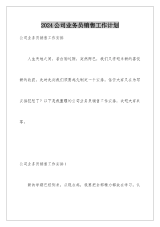 2024公司业务员销售工作计划