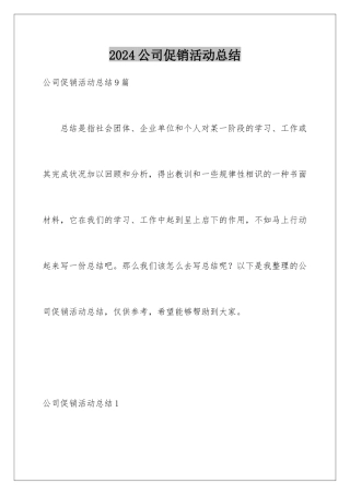 2024公司促销活动总结