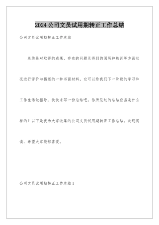 2024公司文员试用期转正工作总结