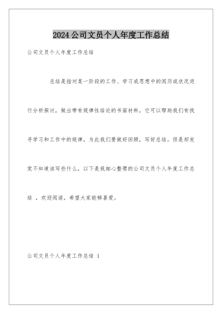 2024公司文员个人年度工作总结 