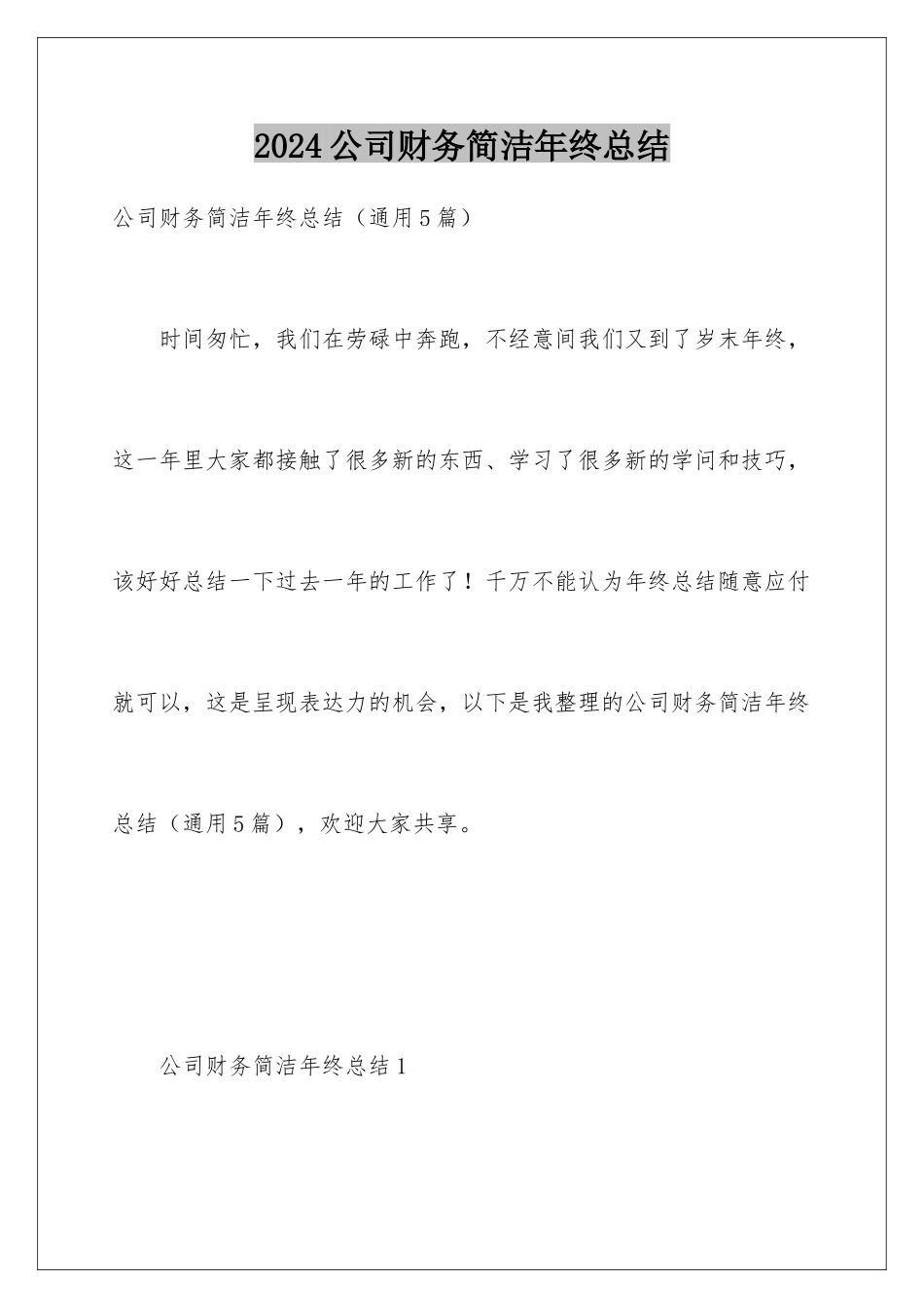 2024公司财务简洁年终总结_第1页