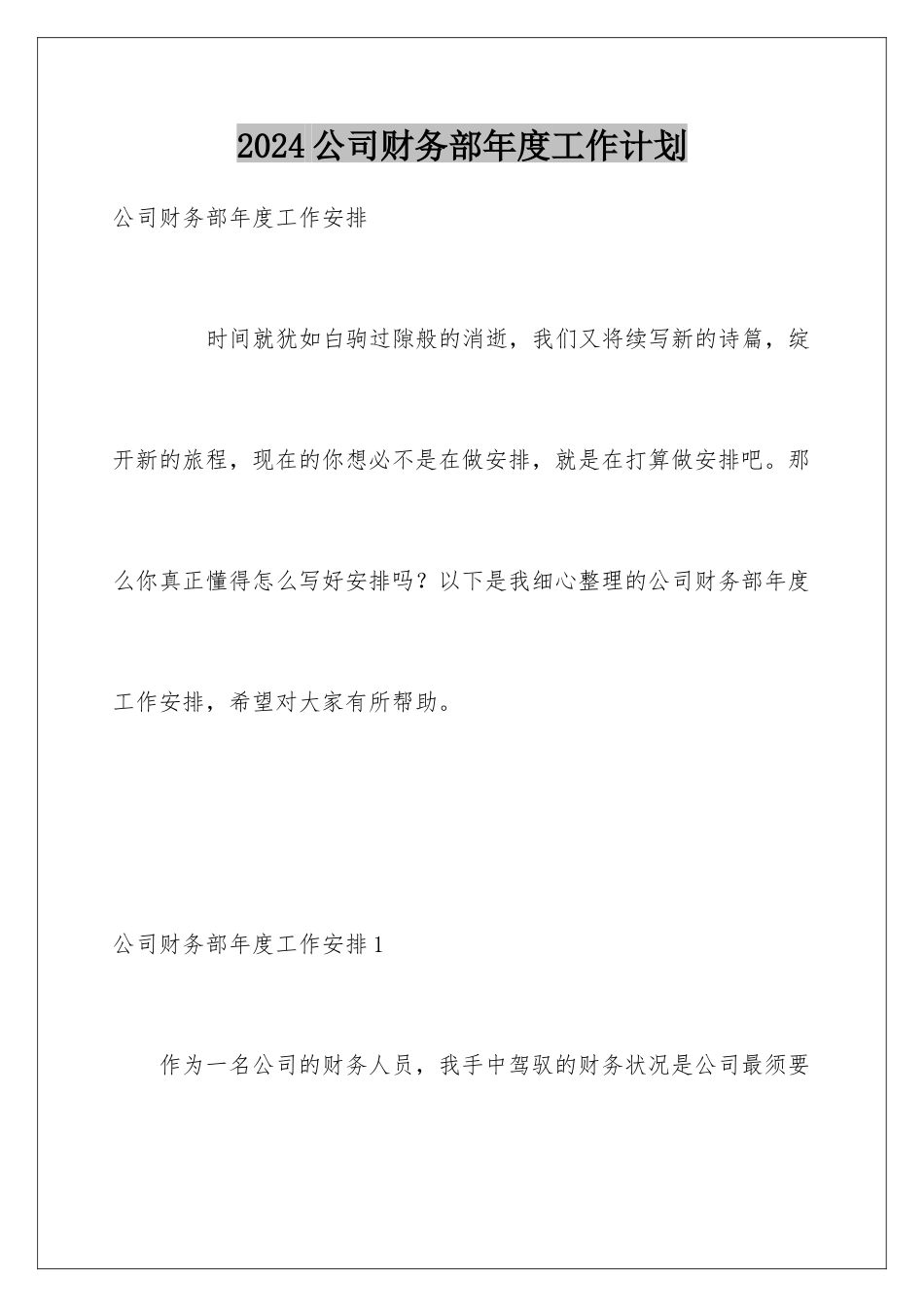 2024公司财务部年度工作计划_第1页