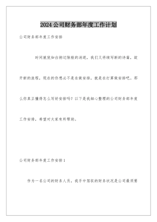 2024公司财务部年度工作计划