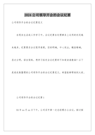 2024公司领导开会的会议纪要