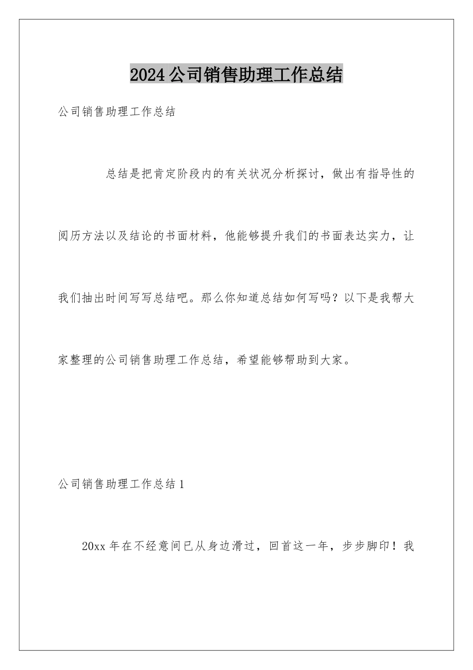 2024公司销售助理工作总结_第1页