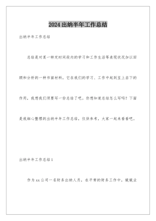 2024出纳半年工作总结