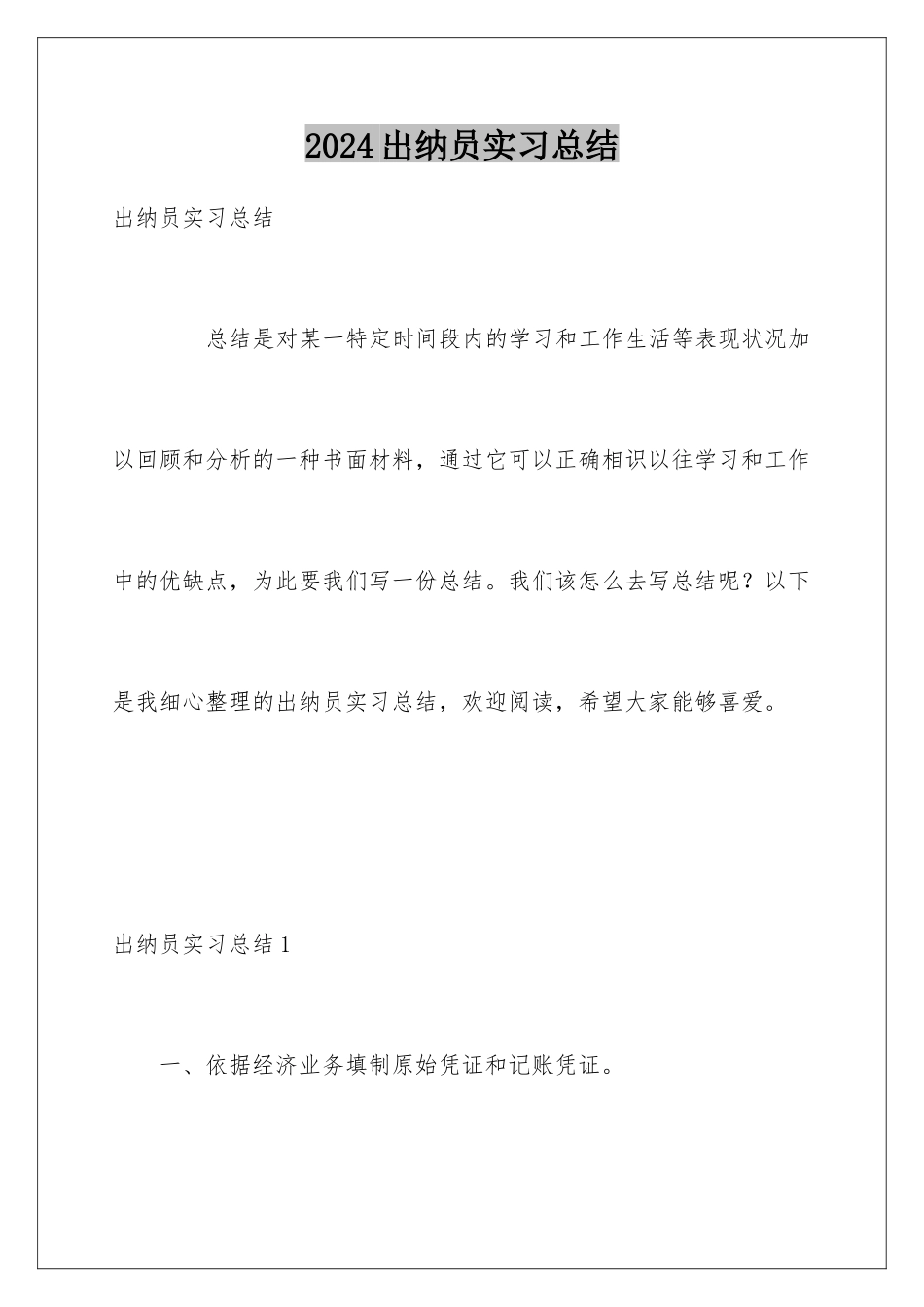 2024出纳员实习总结_第1页