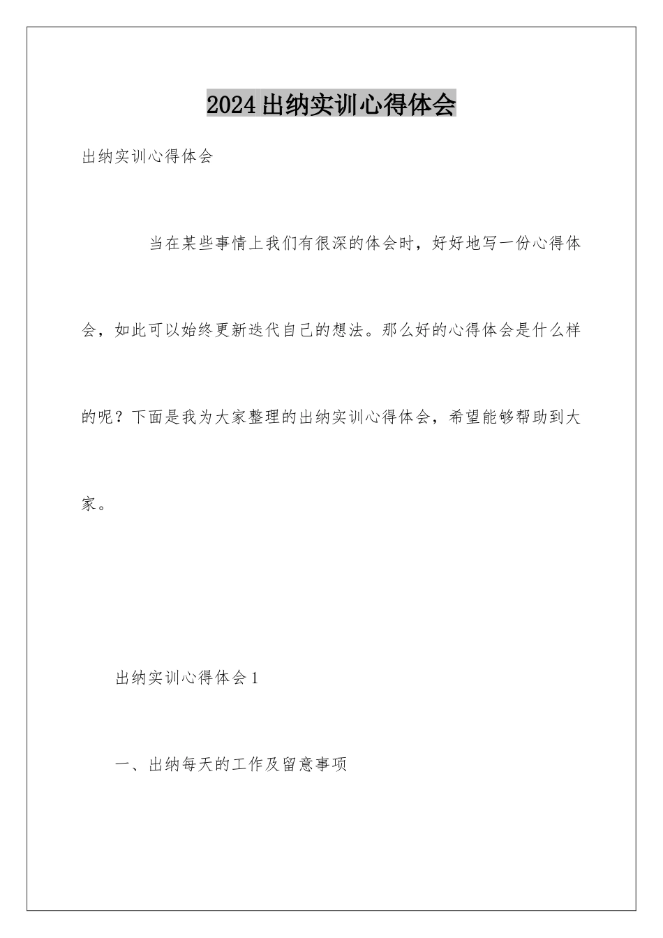 2024出纳实训心得体会_第1页