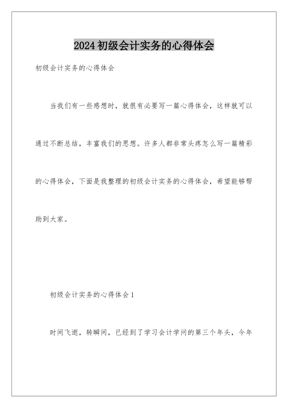 2024初级会计实务的心得体会_第1页