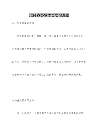 2024办公室文员实习总结