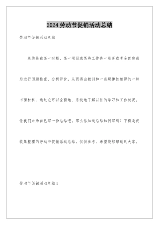 2024劳动节促销活动总结