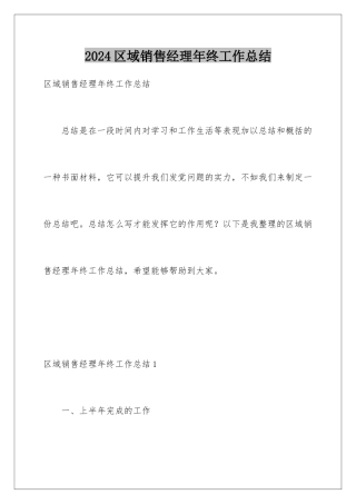 2024区域销售经理年终工作总结
