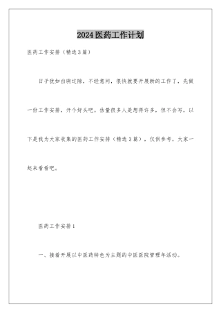 2024医药工作计划
