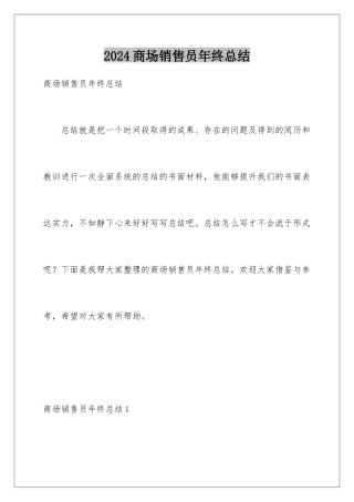 2024商场销售员年终总结
