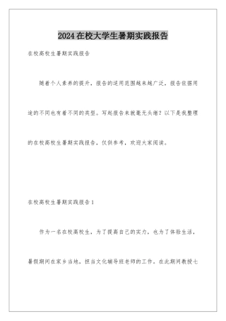 2024在校大学生暑期实践报告