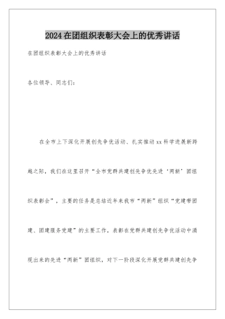 2024在团组织表彰大会上的优秀讲话