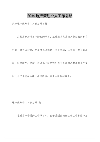 2024地产策划个人工作总结