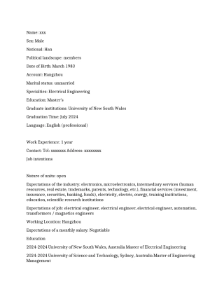 2024大专毕业生个人英文简历范文