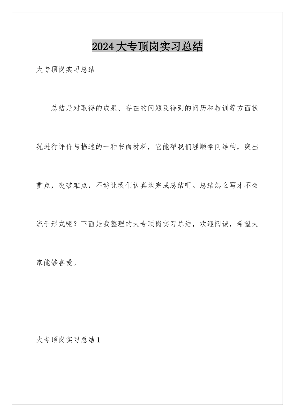 2024大专顶岗实习总结_第1页