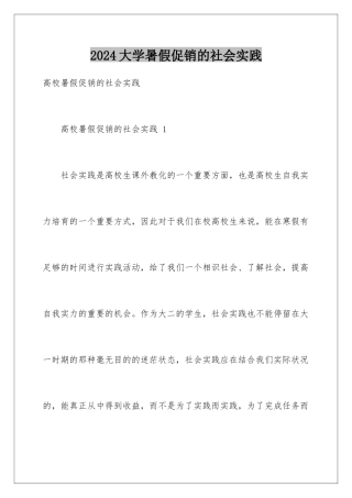 2024大学暑假促销的社会实践 