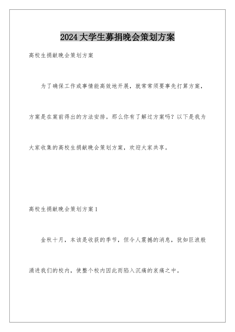 2024大学生募捐晚会策划方案_第1页