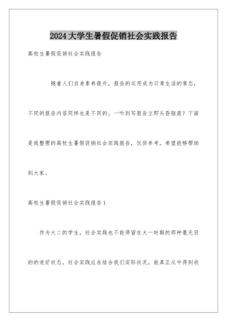 2024大学生暑假促销社会实践报告