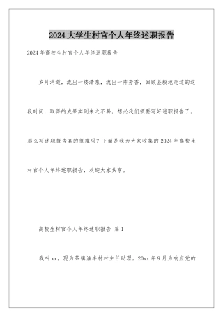 2024大学生村官个人年终述职报告