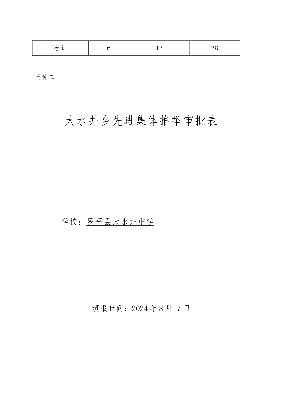 2024大水井乡表彰名额及审批表〔2024〕_第2页