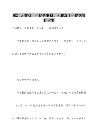 2024天猫双十一促销策划、天猫双十一促销策划方案