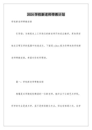2024学校新教师带教计划