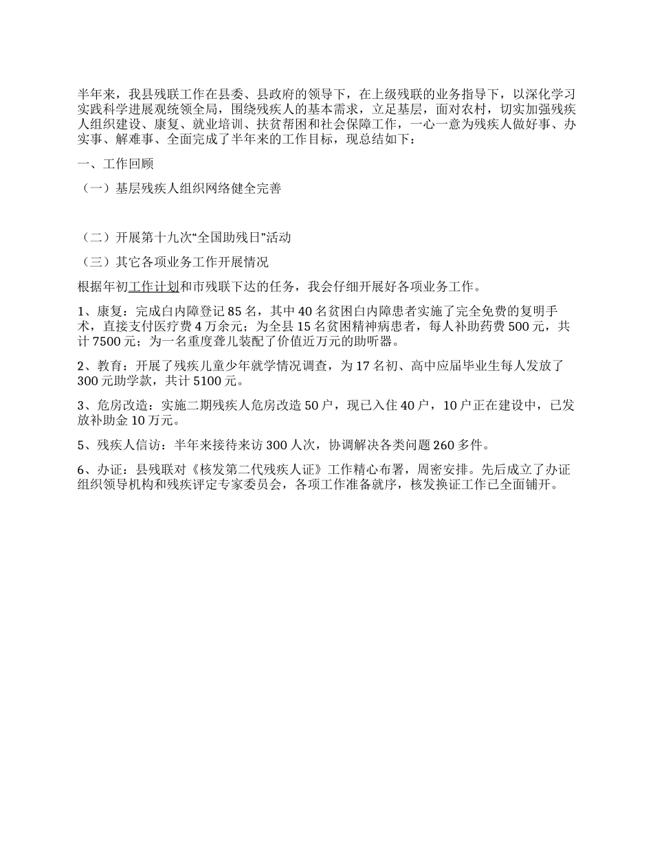 2024年上半年县残联工作总结_第1页