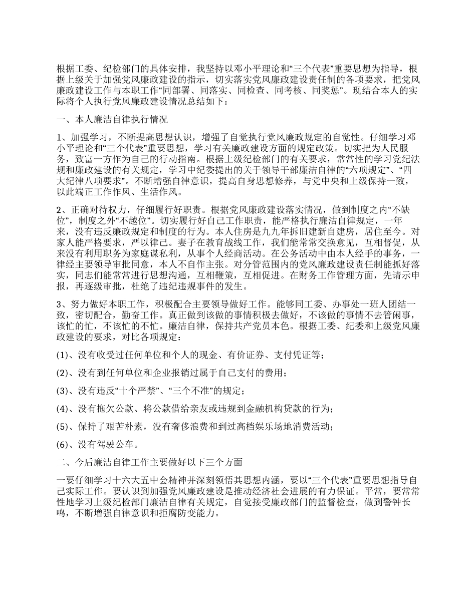 2024年个人执行党风廉政建设情况总结_第1页