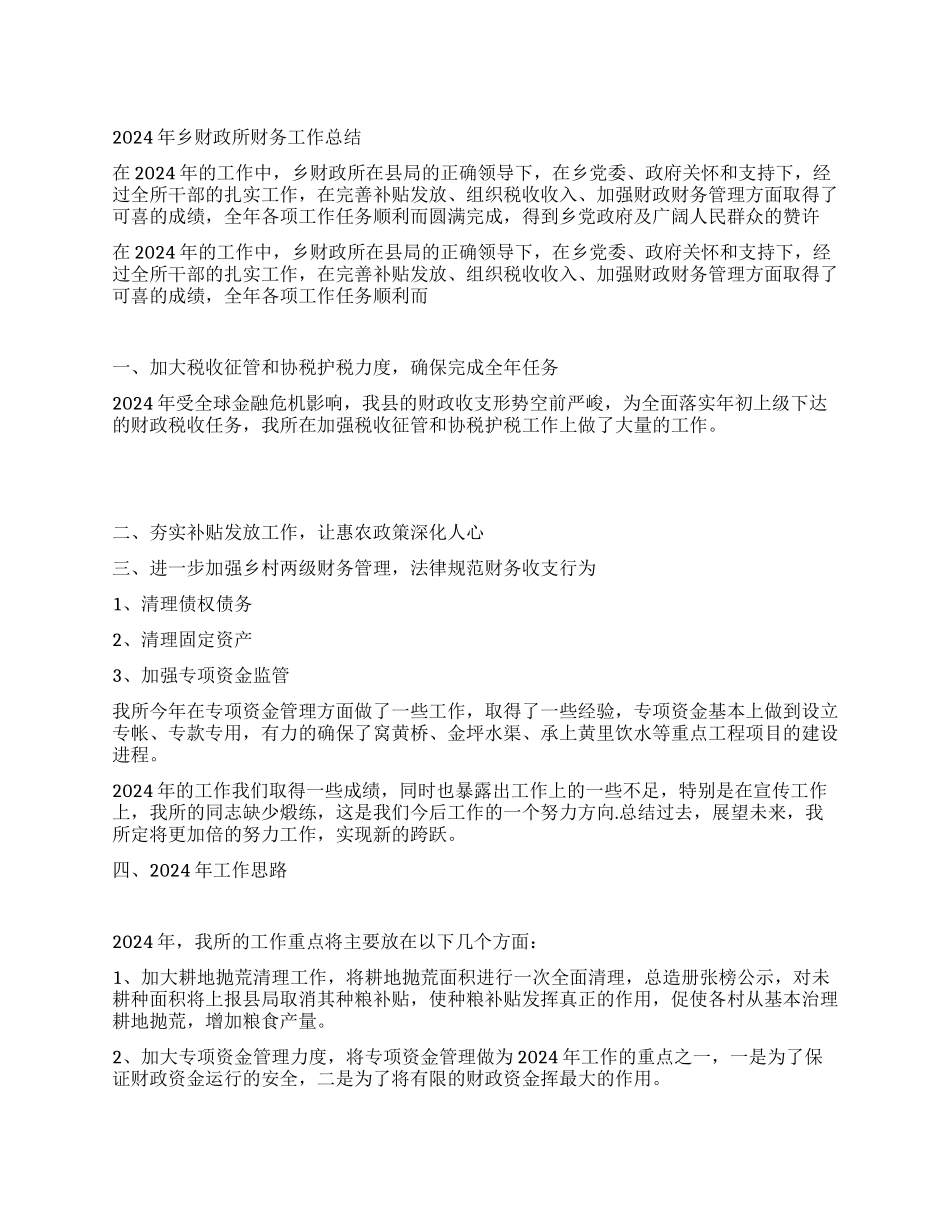 2024年乡财政所财务工作总结_第1页