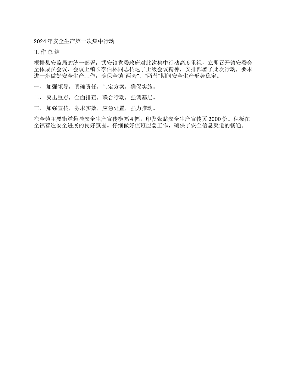 2024年安全生产第一次集中行动工作总结_第1页