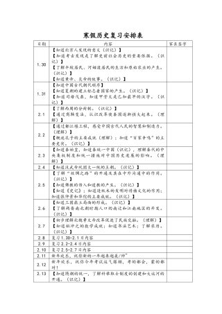 2024年寒假历史复习安排表