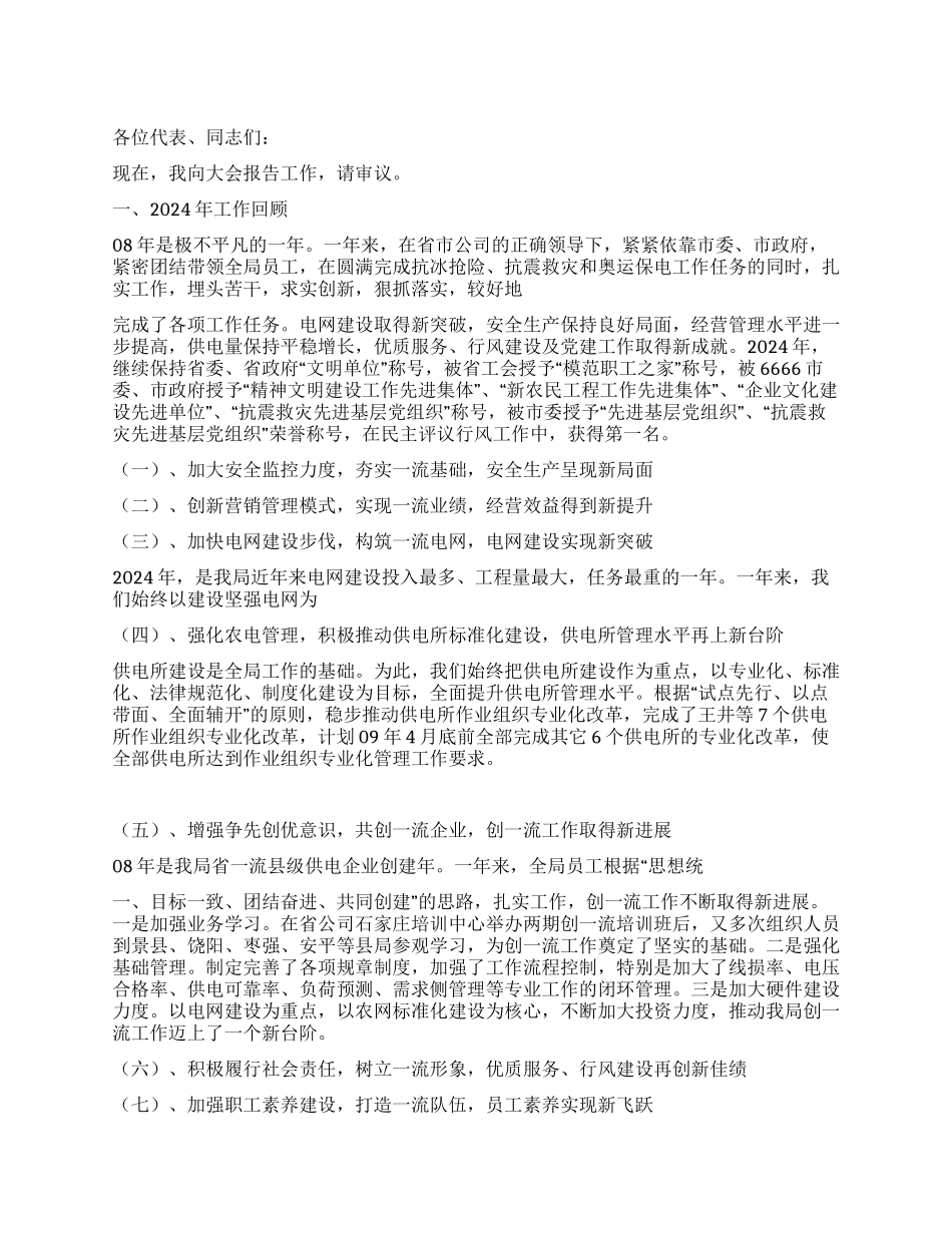 2024年市电力局工作报告_第1页